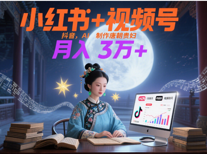 小红书+视频号+抖音，AI轻松制作唐朝贵妇IP，毒鸡汤、励志、减肥瘦身、养生赛道轻松切入，每天30分钟，轻松产出N条，月入3万+ -亦可网创