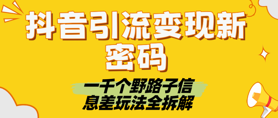 抖音引流变现新密码！一千个野路子信息差玩法全拆解-亦可网创