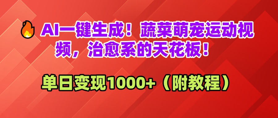 AI一键生成！蔬菜萌宠运动视频，治愈系的天花板！单日变现1000+（附教程）-亦可网创