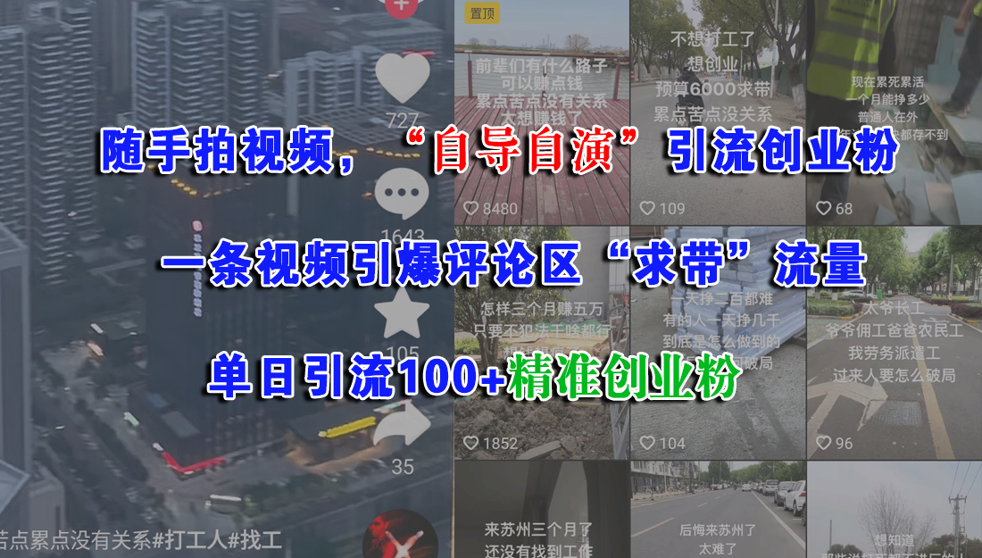 随手拍视频，“自导自演”引流创业粉，一条视频引爆评论区“求带”流量，单日引流100+精准创业粉-亦可网创