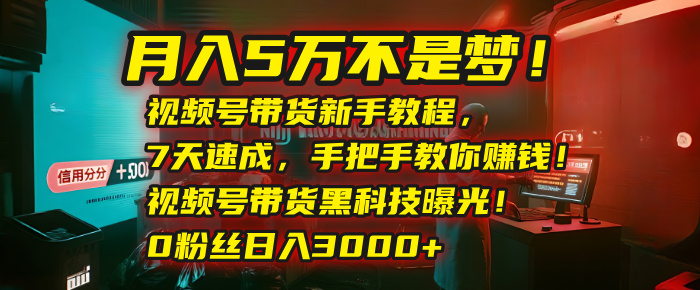 月入5万不是梦！视频号带货新手教程，7天速成，手把手教你赚钱！视频号带货黑科技曝光！0粉丝日入3000+-亦可网创