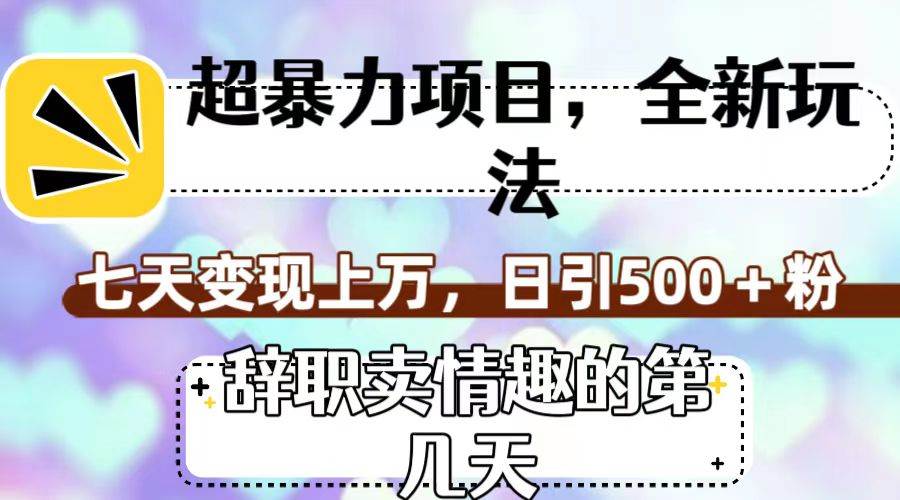 超暴利项目，全新玩法（辞职卖情趣的第几天），七天变现上万，日引500 粉-亦可网创