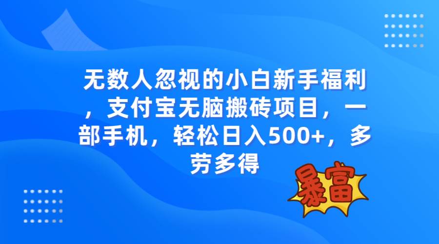 无数人忽视的项目，支付宝无脑搬砖项目，一部手机即可操作，轻松日入500-亦可网创