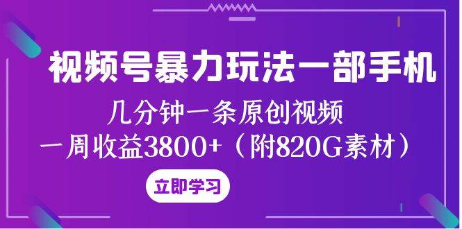 视频号暴力玩法一部手机 几分钟一条原创视频 一周收益3800 （附820G素材）-亦可网创