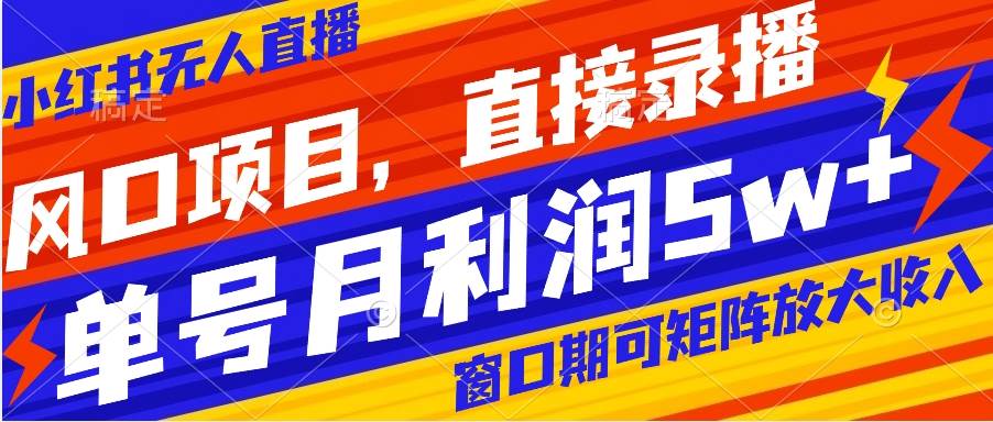 风口项目，小红书无人直播带货，直接录播，可矩阵，月入5w-亦可网创