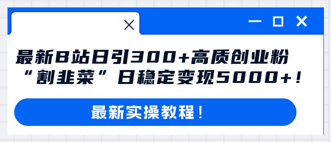 最新B站日引300 高质创业粉教程！“割韭菜”日稳定变现5000 ！-亦可网创