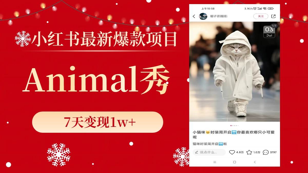 小红书最新爆款项目，Animal秀，7天变现1w+-亦可网创