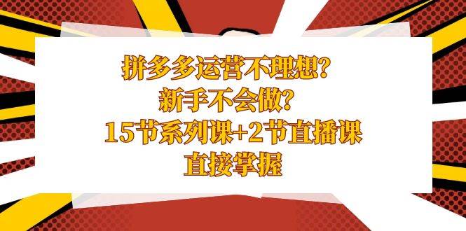 拼多多运营不理想？新手不会做？15节系列课+2节直播课，直接掌握-亦可网创
