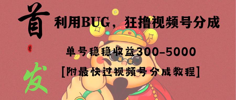 全网独家首发，视频号BUG，超短期项目，单号每日净收益300-5000！-亦可网创