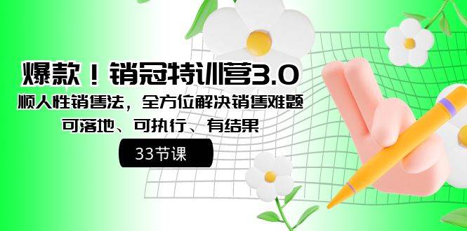 爆款！销冠特训营3.0之顺人性销售法，全方位解决销售难题、可落地、可执行、有结果-亦可网创
