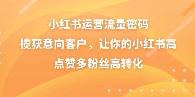 小红书运营流量密码，揽获意向客户，让你的小红书高点赞多粉丝高转化-亦可网创