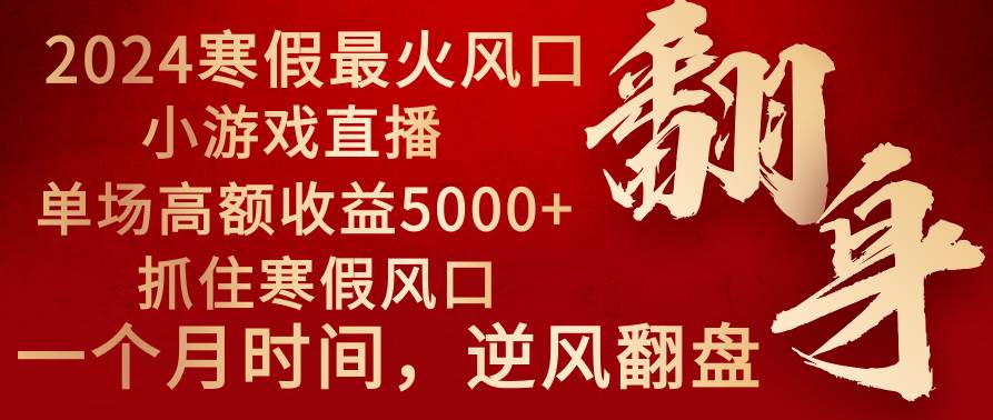 2024年最火寒假风口项目 小游戏直播 单场收益5000+抓住风口 一个月直接提车-亦可网创