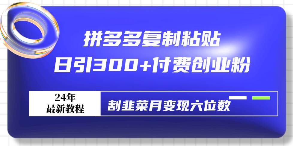 拼多多复制粘贴日引300+付费创业粉，割韭菜月变现六位数最新教程！-亦可网创