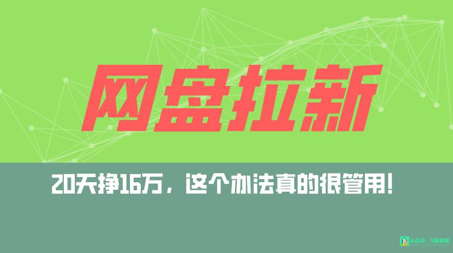 网盘拉新+私域全自动玩法，0粉起号，小白可做，当天见收益，已测单日破5000-亦可网创