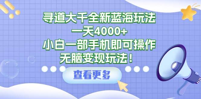 寻道大千全新蓝海玩法，一天4000+，小白一部手机即可操作，无脑变现玩法！-亦可网创