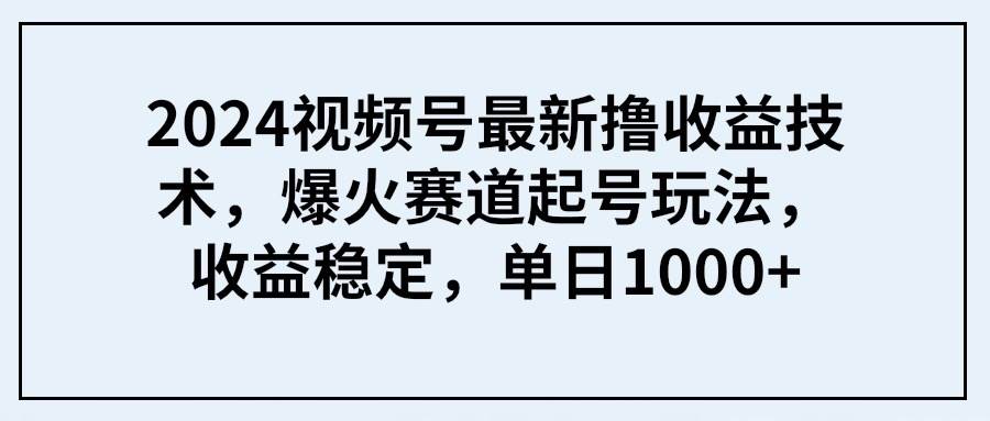 2024视频号最新撸收益技术，爆火赛道起号玩法，收益稳定，单日1000+-亦可网创