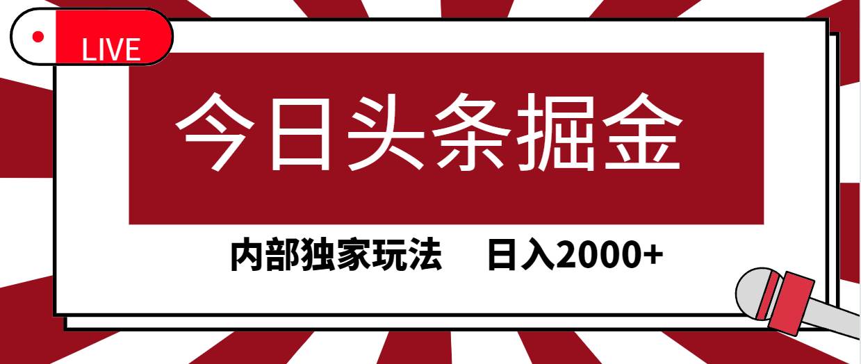 今日头条掘金，30秒一篇文章，内部独家玩法，日入2000+-亦可网创