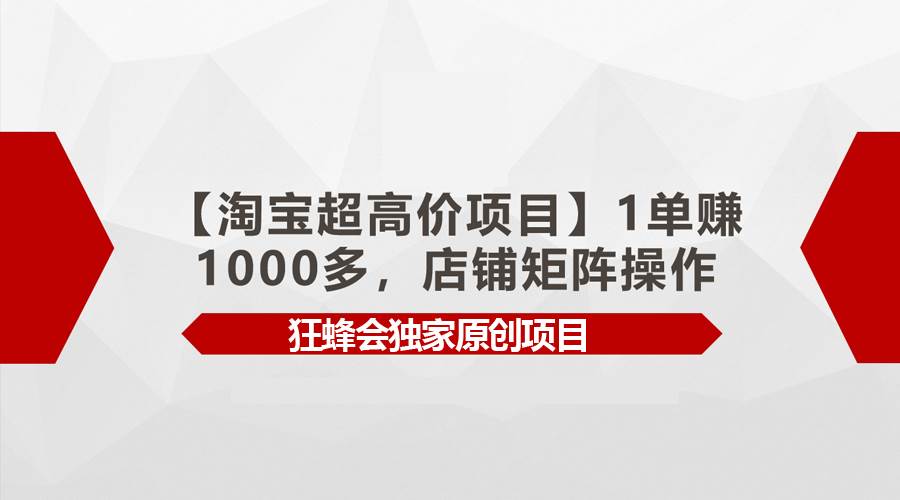 【淘宝超高价项目】1单赚1000多，店铺矩阵操作-亦可网创