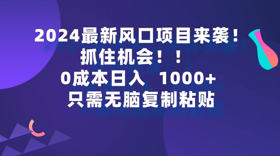 2024最新风口项目来袭，抓住机会，0成本一部手机日入1000+，只需无脑复…-亦可网创