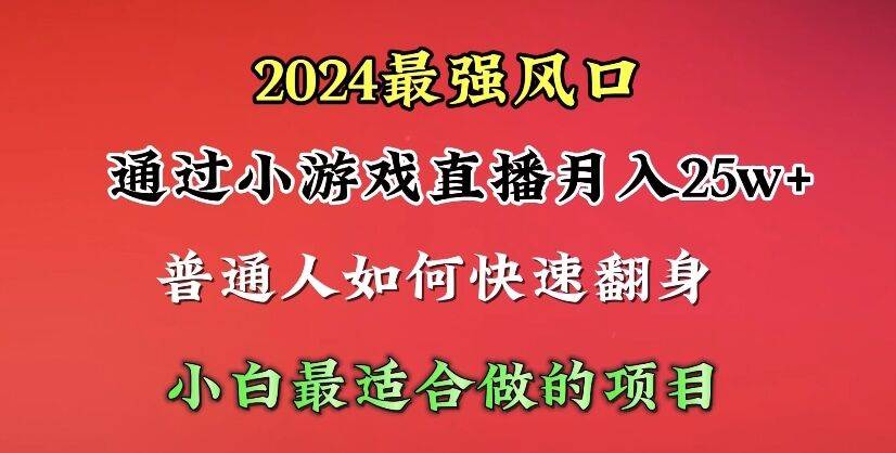 2024年最强风口，通过小游戏直播月入25w+单日收益5000+小白最适合做的项目-亦可网创