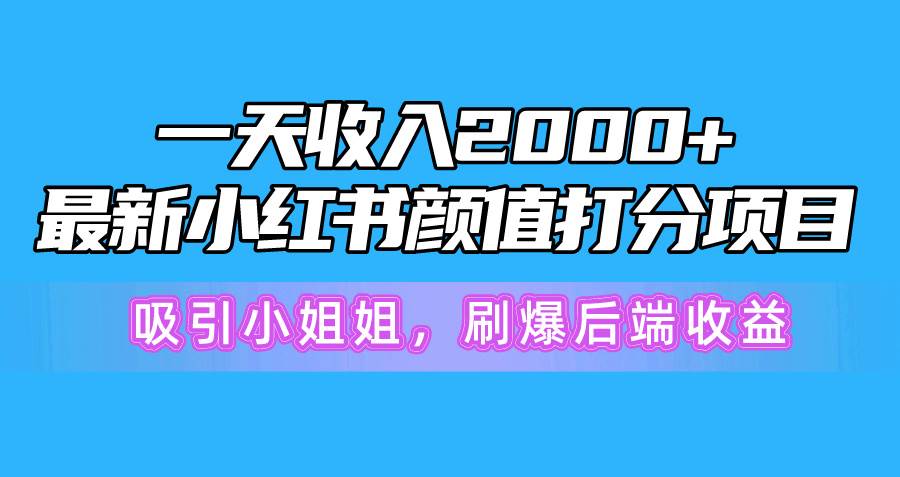 一天收入2000+，最新小红书颜值打分项目，吸引小姐姐，刷爆后端收益-亦可网创