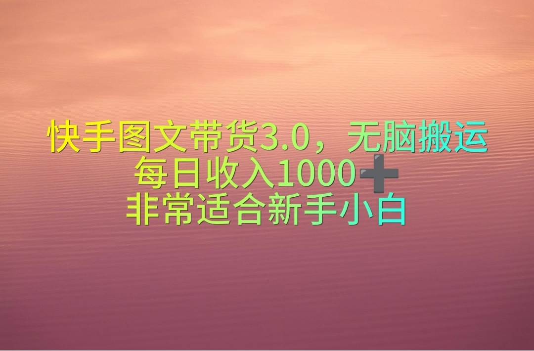 快手图文带货3.0，无脑搬运，每日收入1000＋，非常适合新手小白-亦可网创