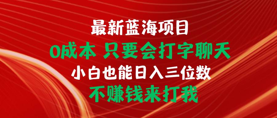 最新蓝海项目 0成本 只要会打字聊天 小白也能日入三位数 不赚钱来打我-亦可网创