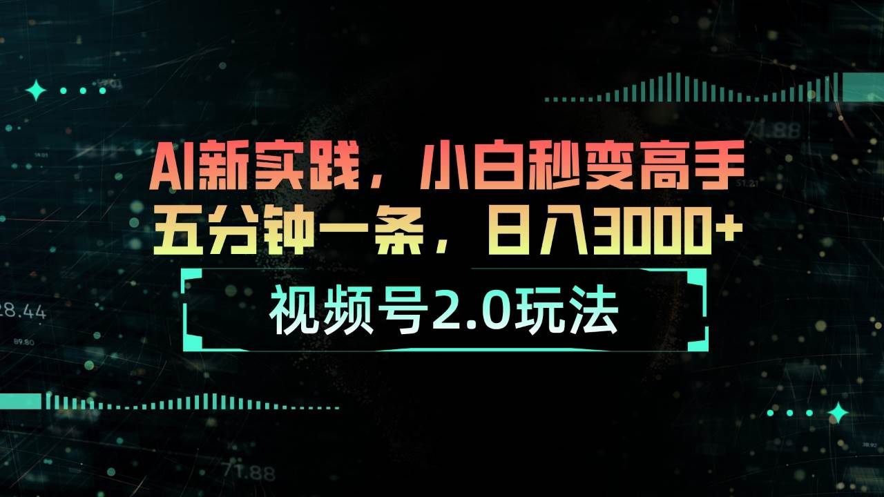 视频号2.0玩法 AI新实践，小白秒变高手五分钟一条，日入3000+-亦可网创