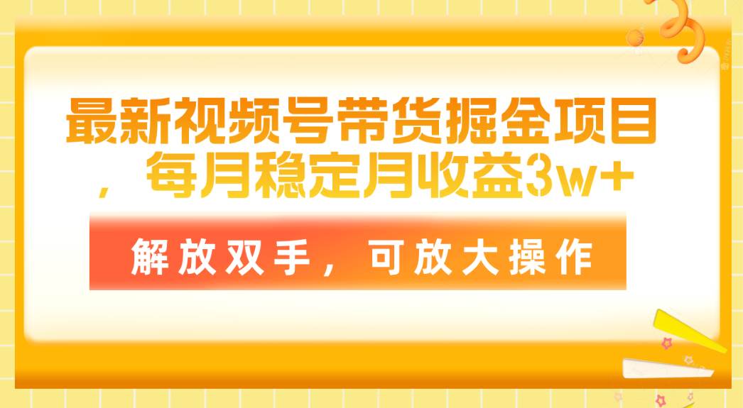 最新视频号带货掘金项目，每月稳定月收益3w+，解放双手，可放大操作-亦可网创