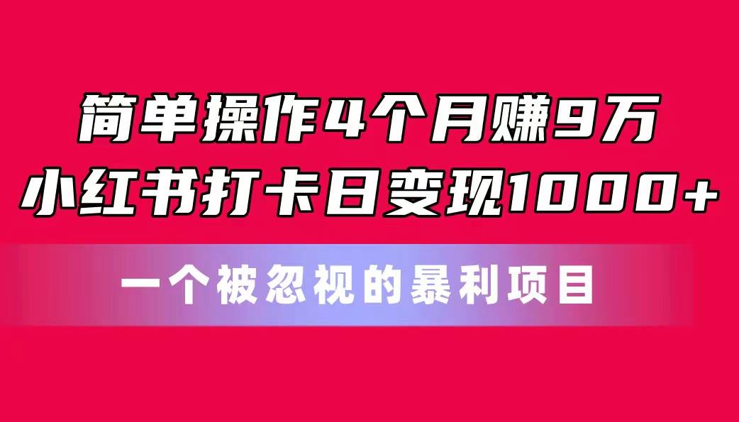 简单操作4个月赚9万！小红书打卡日变现1000+！一个被忽视的暴力项目-亦可网创
