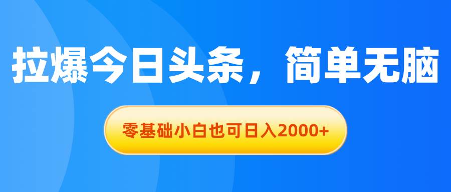 拉爆今日头条，简单无脑，零基础小白也可日入2000+-亦可网创