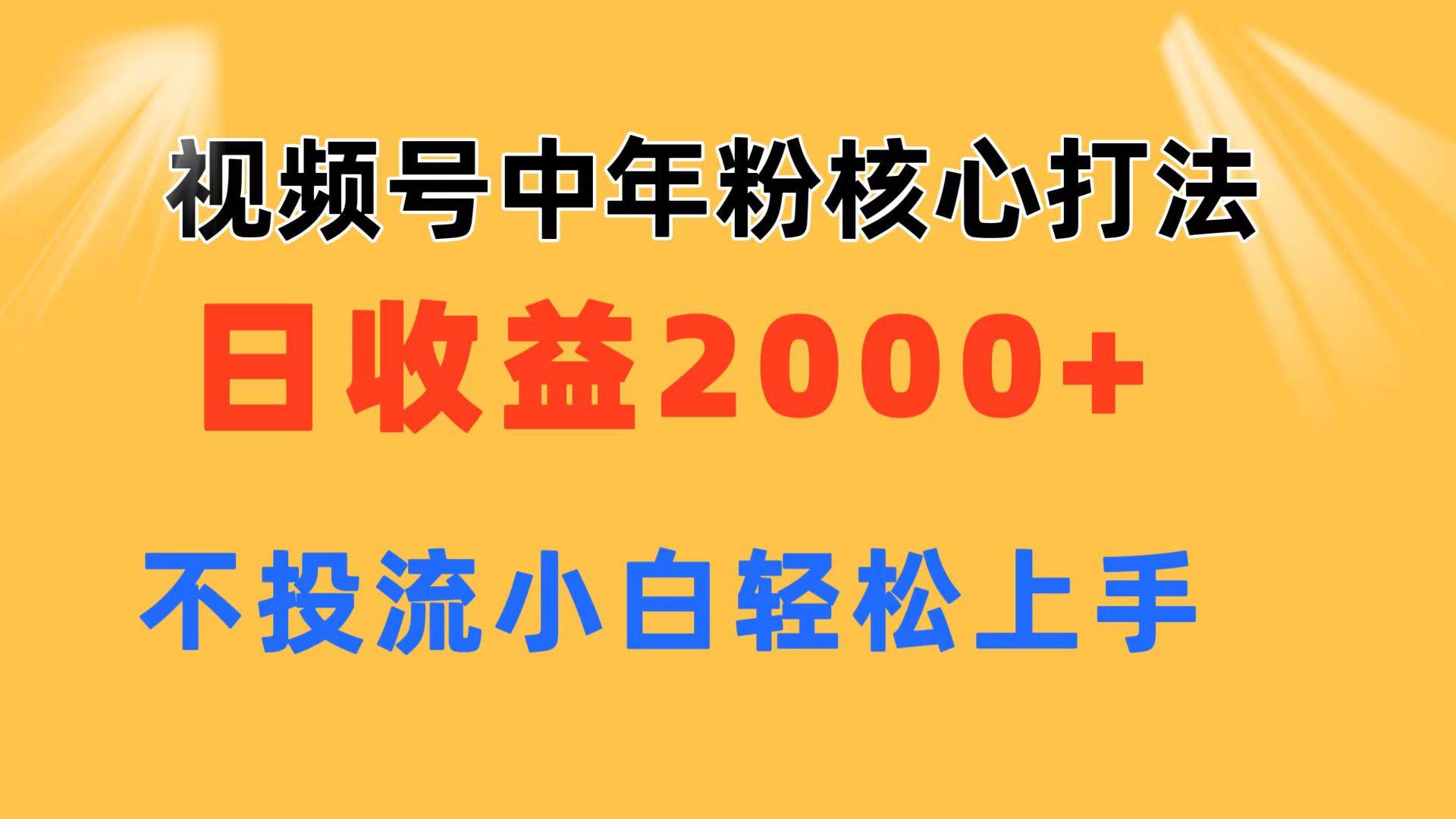 视频号中年粉核心玩法 日收益2000+ 不投流小白轻松上手-亦可网创