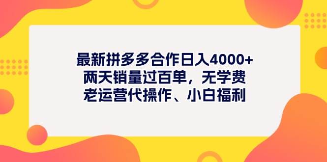 最新拼多多项目日入4000+两天销量过百单，无学费、老运营代操作、小白福利-亦可网创