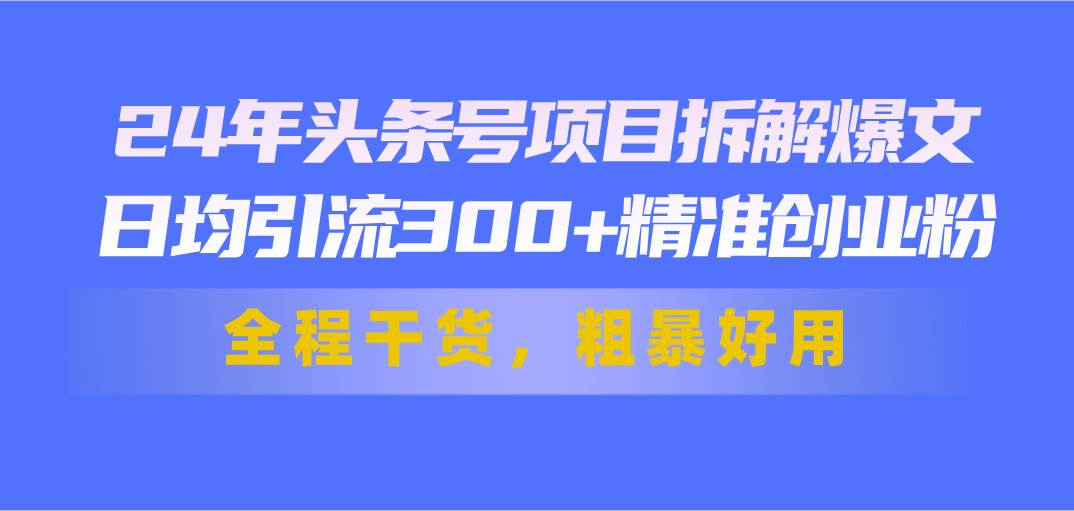 24年头条号项目拆解爆文，日均引流300+精准创业粉，全程干货，粗暴好用-亦可网创