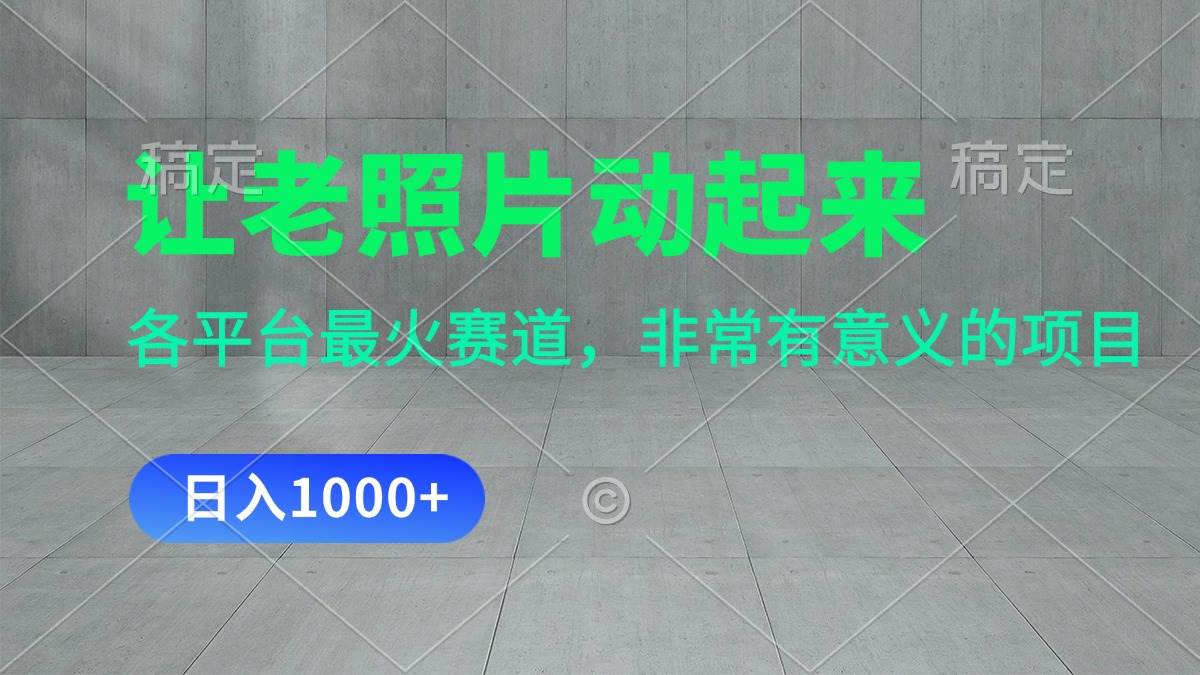 让老照片动起来，一天变现1000+，各平台最火赛道，看完就会-亦可网创