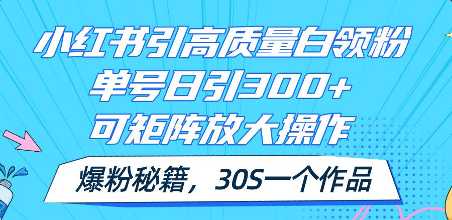 小红书引高质量白领粉，单号日引300+，可放大操作，爆粉秘籍！30s一个作品-亦可网创