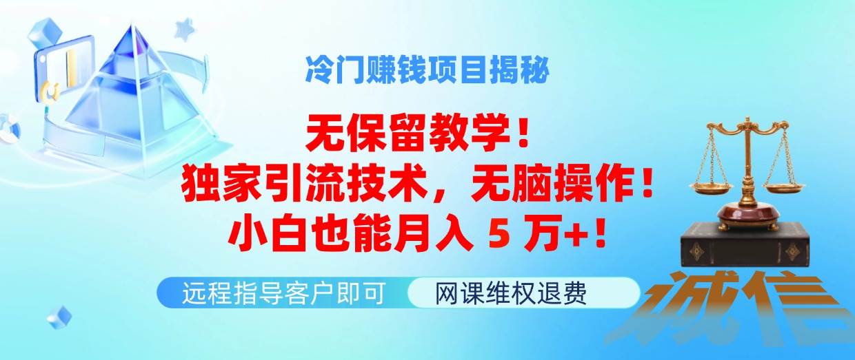冷门赚钱项目无保留教学！独家引流技术，无脑操作！小白也能月入5万+！-亦可网创