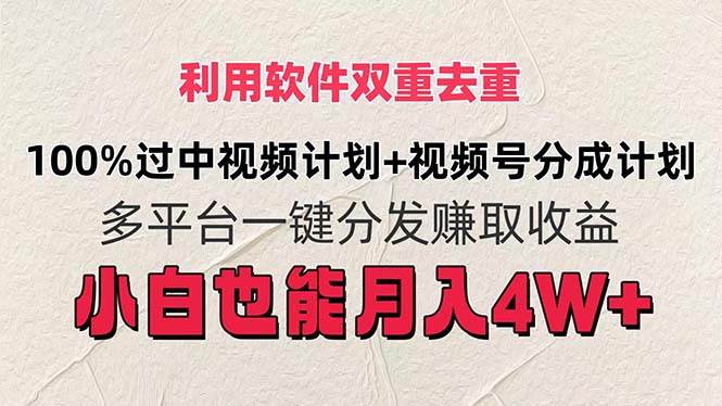利用软件双重去重，100%过中视频+视频号分成计划小白也可以月入4W+-亦可网创