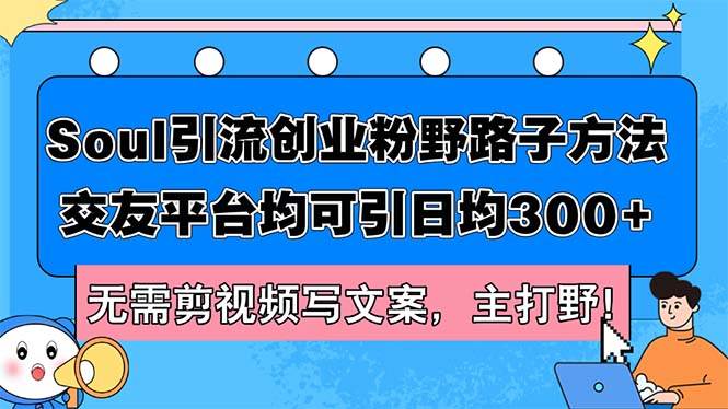Soul引流创业粉野路子方法，交友平台均可引日均300+，无需剪视频写文案…-亦可网创