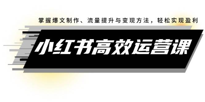 小红书高效运营课：掌握爆文制作、流量提升与变现方法，轻松实现盈利-亦可网创